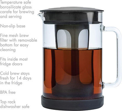 Skørter | Cold Brew Iced Coffee Maker with durable glass carafe and airtight lid, dishwasher safe, perfect 6 cup size, 1.6 qt