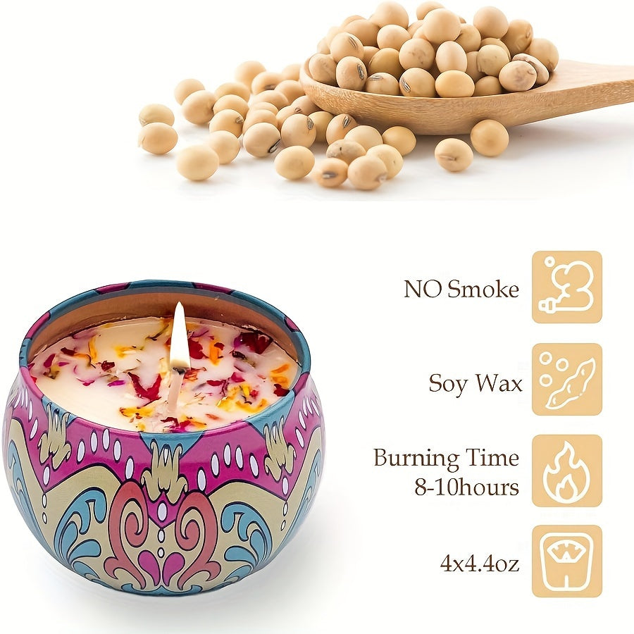 Skorter | 4-part Scented Candle Set - Relaxing Scents: Jasmine, Sandalwood, Canglan, Rose - Perfect for Relaxation, Yoga, and Gifts