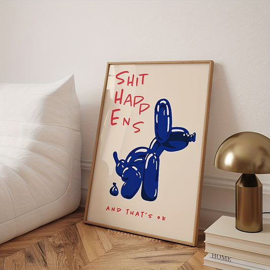 Skorter | 1 Piece Frame-free Modern Canvas Poster - Inspirational Blue & Red Typography, Balloon Dog Print Wall Decoration