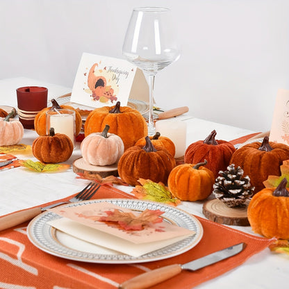 Skorter | Autumn Decoration Pumpkin Set – 12 Pieces Artificial Pumpkins with Velvet Finish