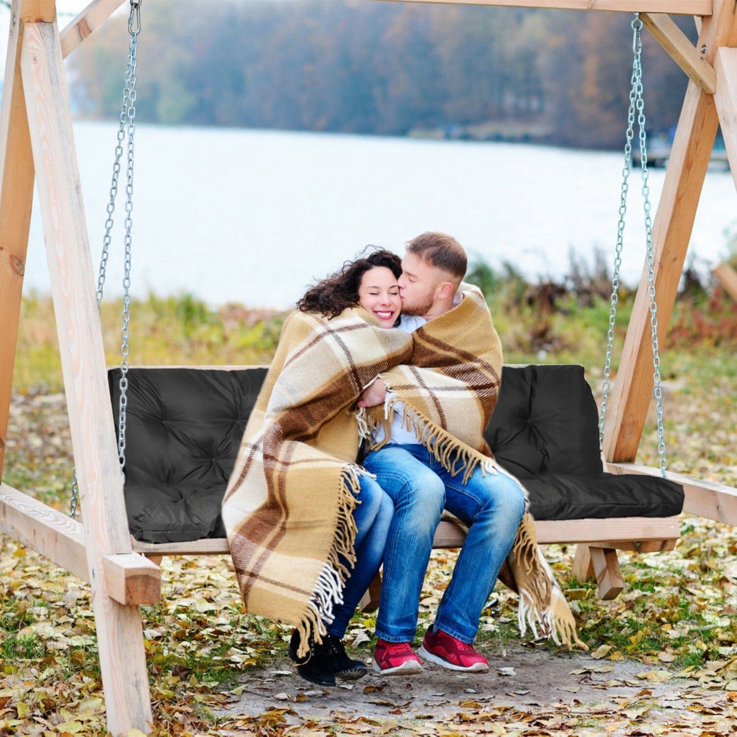 Skorter | 2-3 Seater Swing Cushion Replacement Swing Beach Cushions with Back Support 8-Band Straps