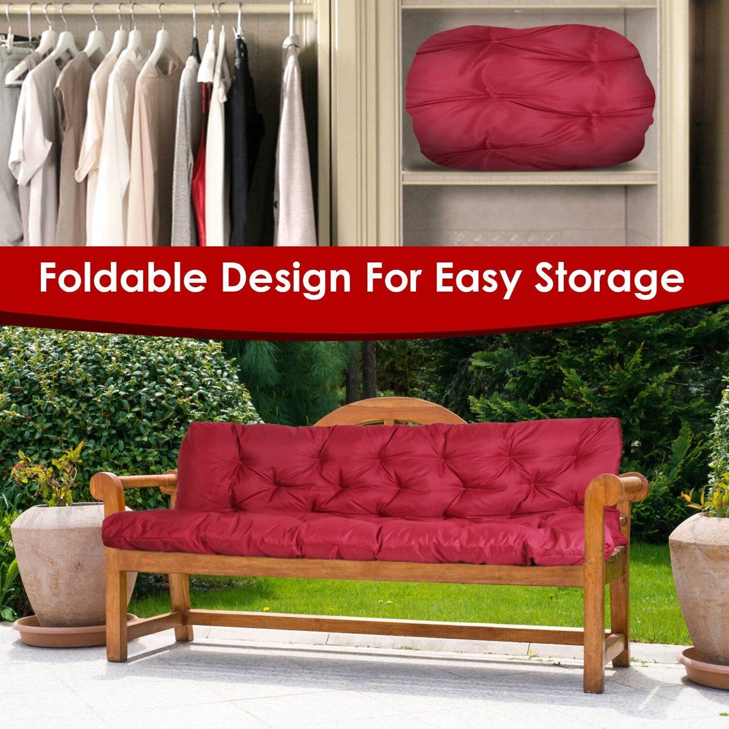 Skorter | 2-3 Seater Swing Cushion Replacement Swing Beach Cushions with Back Support 8-Band Straps