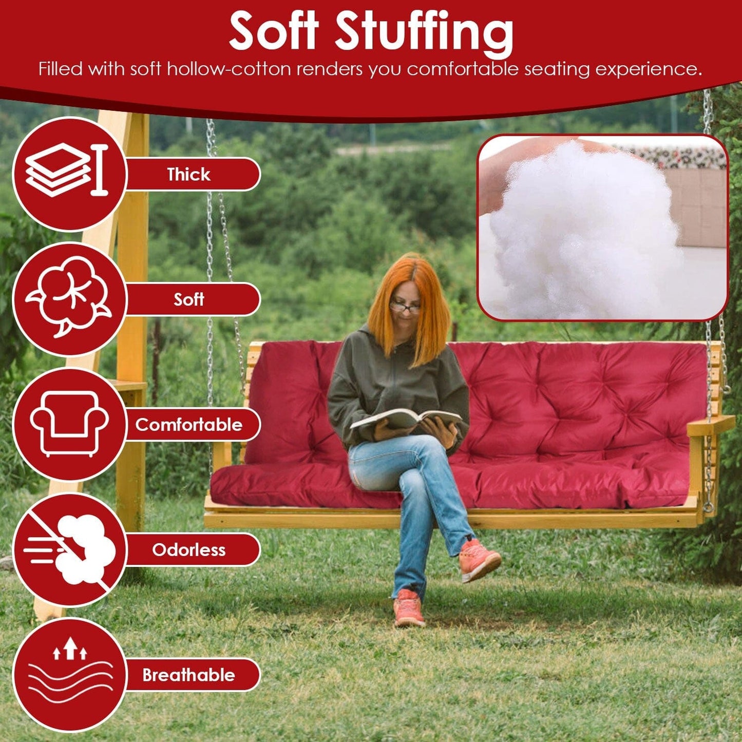 Skorter | 2-3 Seater Swing Cushion Replacement Swing Beach Cushions with Back Support 8-Band Straps