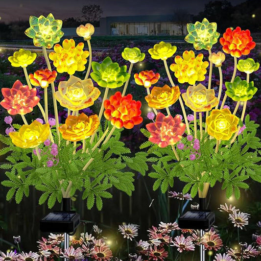 Skorter | 2 Pack - Solar-Powered LED Succulent Stake Lights