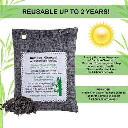 Skorter | 2 Pack Bamboo Charcoal Air Purifying Bag - Odor Remover for Home, Car, and Closet