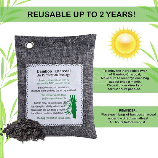 Skorter | 2 Pack Bamboo Charcoal Air Purifying Bag - Odor Remover for Home, Car, and Closet