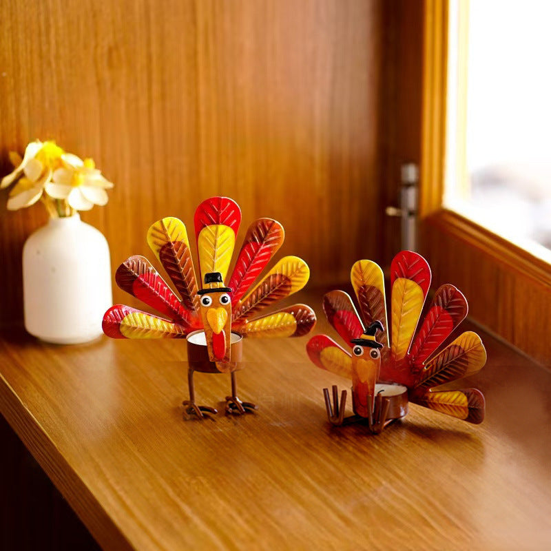 Skorter | 2 Pcs - Metal Turkey Tea Candle Holder