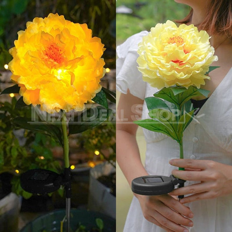 Skorter | 2 Pcs - Solar Powered LED Yellow Peony Stake Light