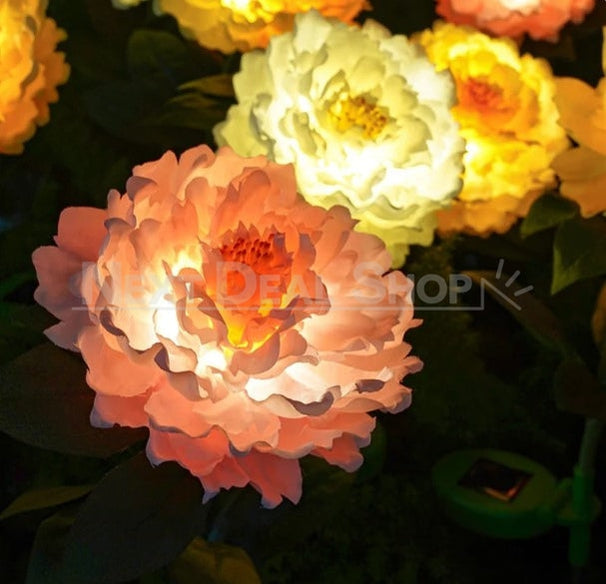 Skorter | 2 Pcs - Solar Powered LED Yellow Peony Stake Light
