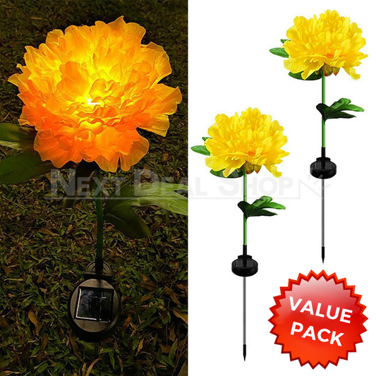Skorter | 2 Pcs - Solar Powered LED Yellow Peony Stake Light