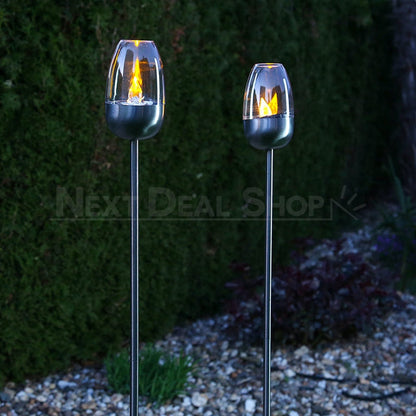 Skorter | 2 Pcs - Solar-powered stainless steel LED candlestick