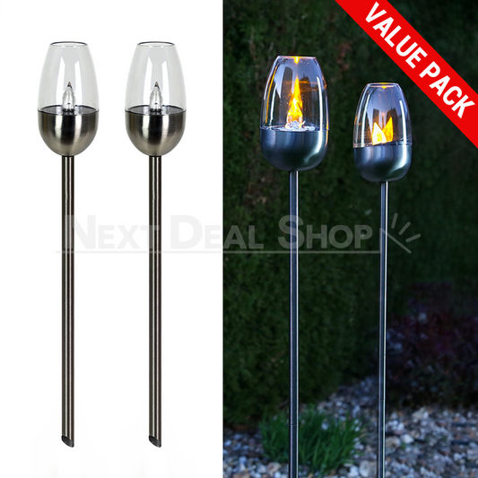 Skorter | 2 Pcs - Solar-powered stainless steel LED candlestick