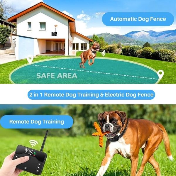 Skorter | 2-in-1 Wireless Pet Training Collars and Dog Fence Sound Check Electric and Vibrating Shock Dog Collar Fence From 65 to 1640 Feet