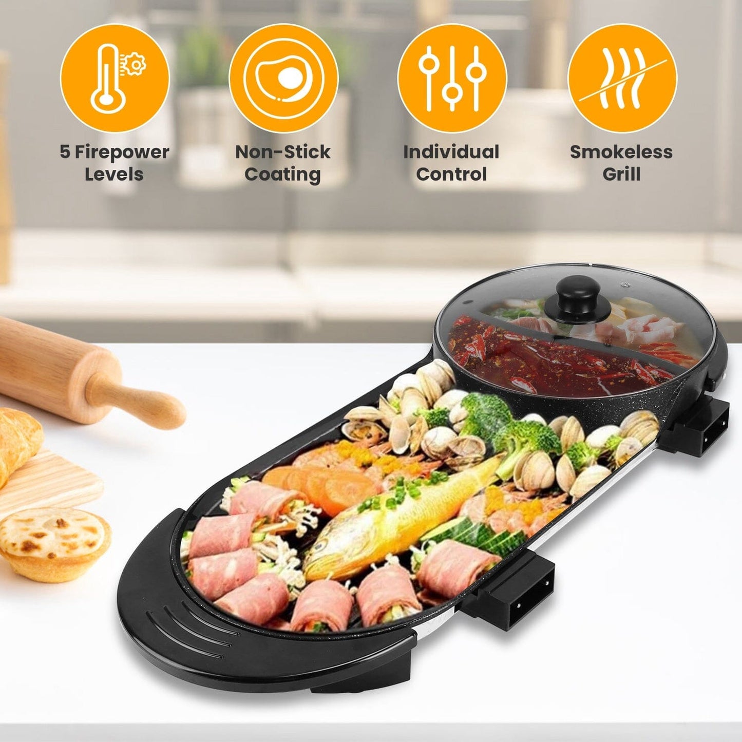 Skorter | 2-in-1 Electric Hot Pot with Grill Cooker 2200W