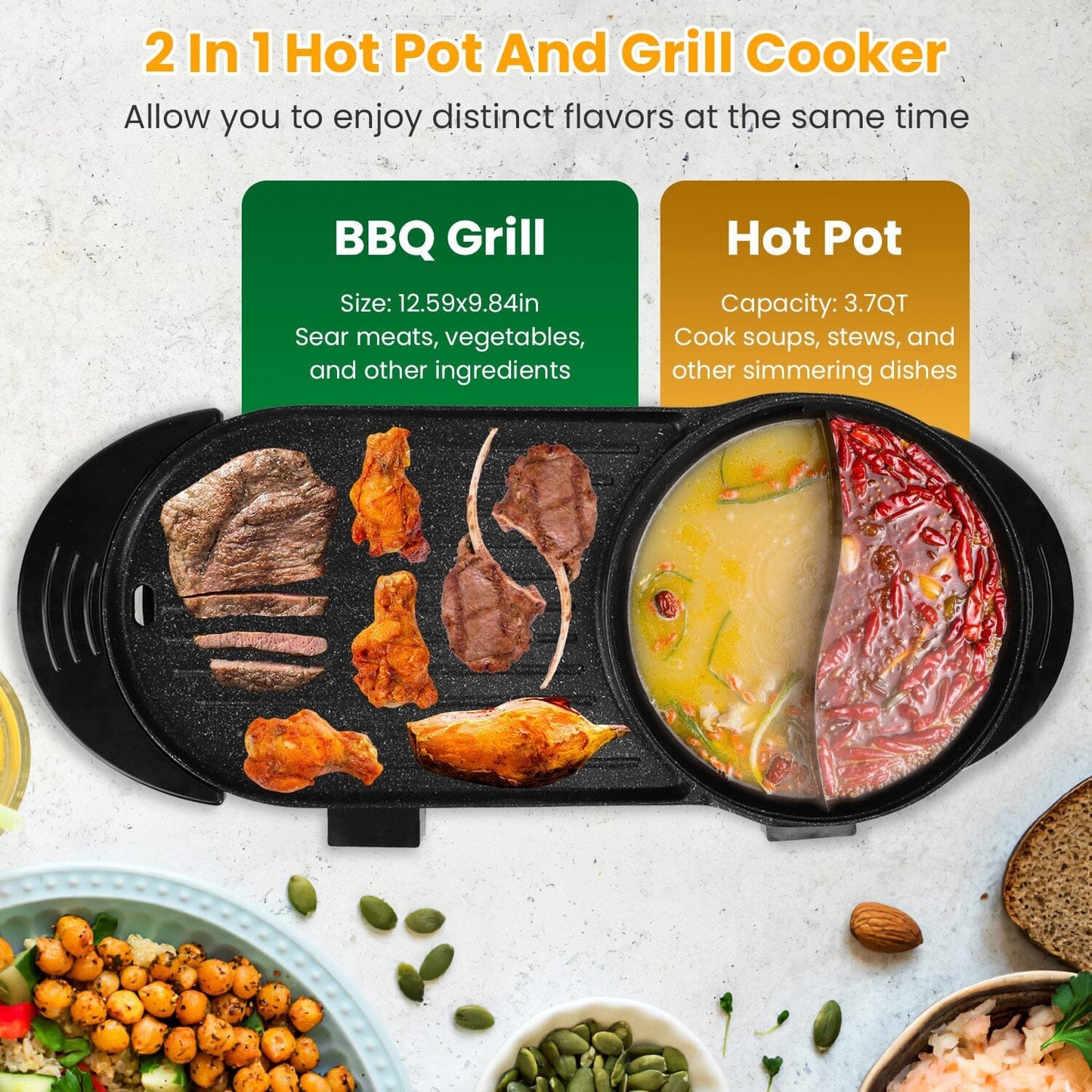Skorter | 2-in-1 Electric Hot Pot with Grill Cooker 2200W