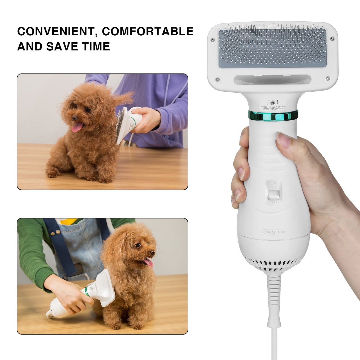 Skorter | 2-in-1 Pet Hair Dryer Blower Slicker Brush Portable Dog Cat Grooming Low Noise