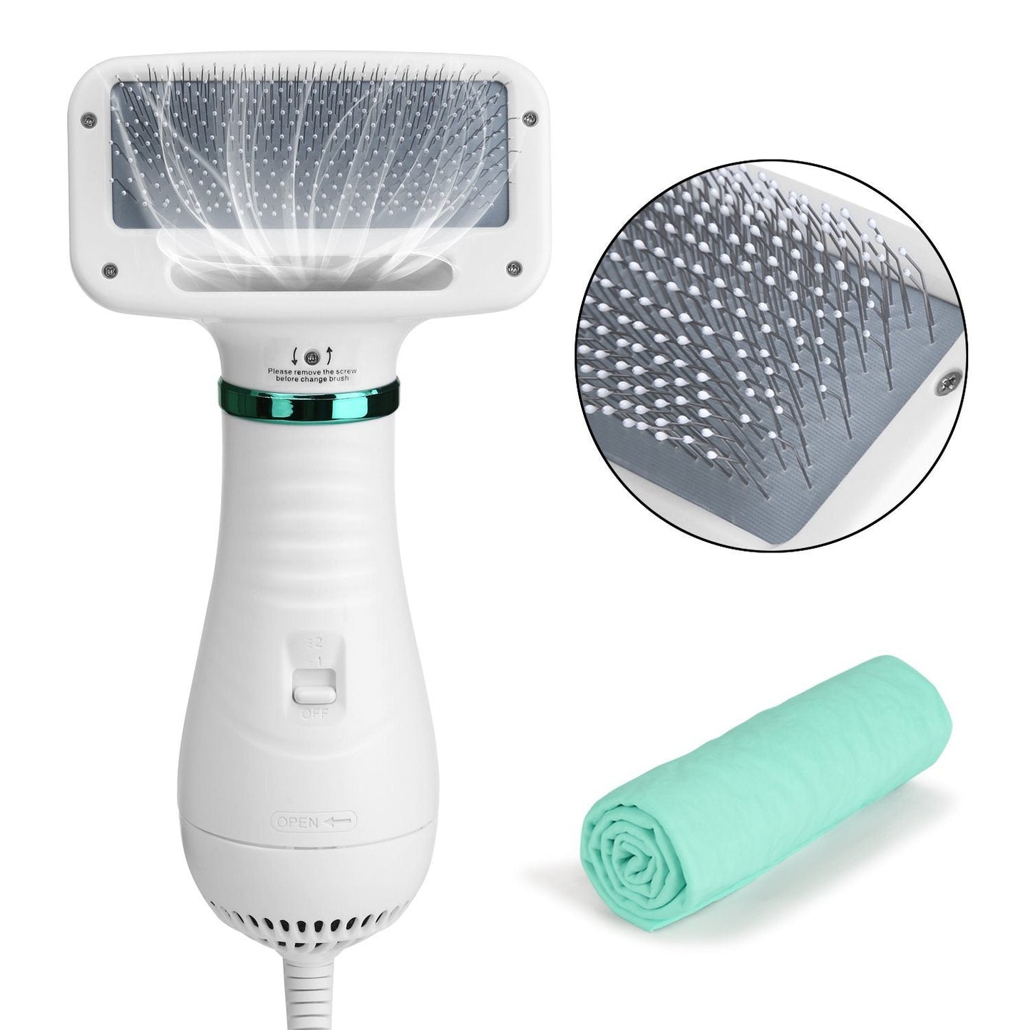 Skorter | 2-in-1 Pet Hair Dryer Blower Slicker Brush Portable Dog Cat Grooming Low Noise