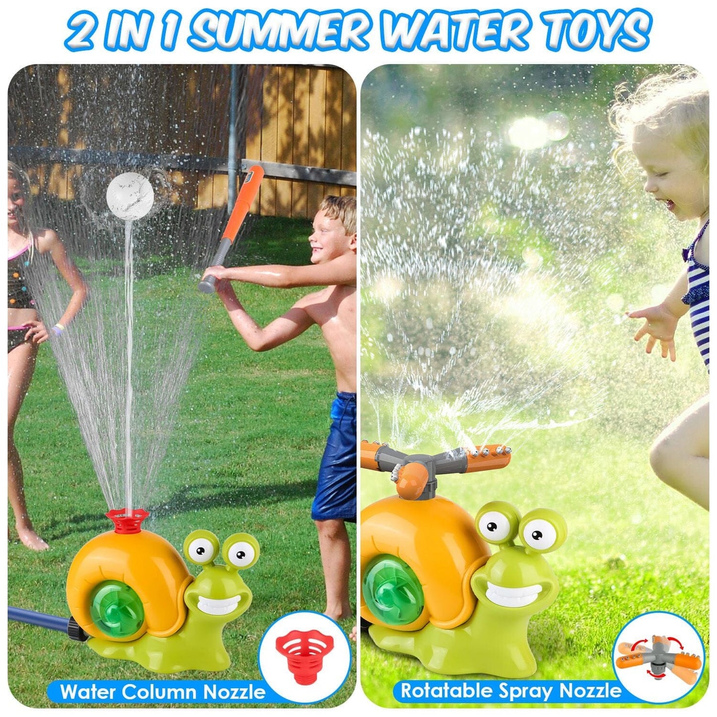 Skorter | 2-in-1 Snail Water Sprinkler Baseball Toy with 2 Sprinkler Nozzles