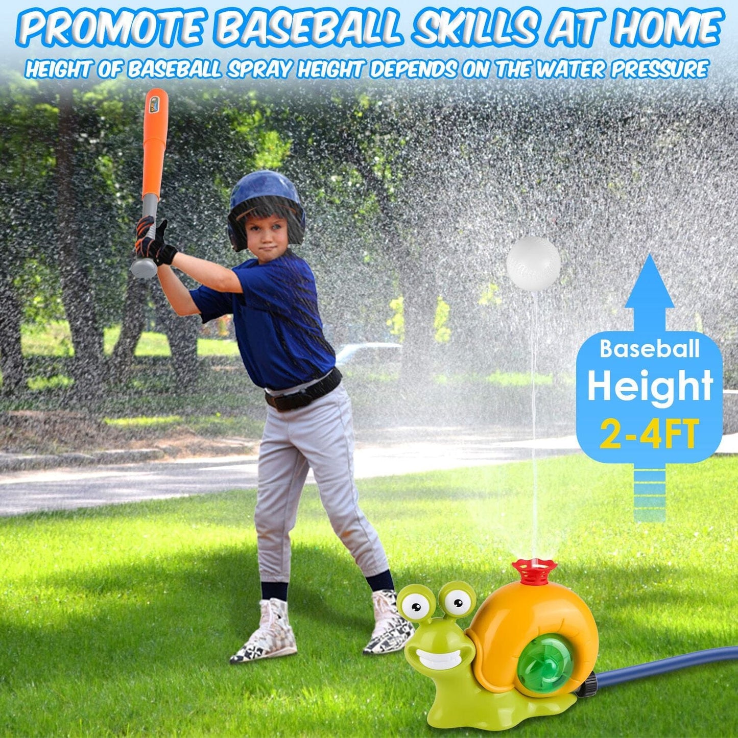 Skorter | 2-in-1 Snail Water Sprinkler Baseball Toy with 2 Sprinkler Nozzles