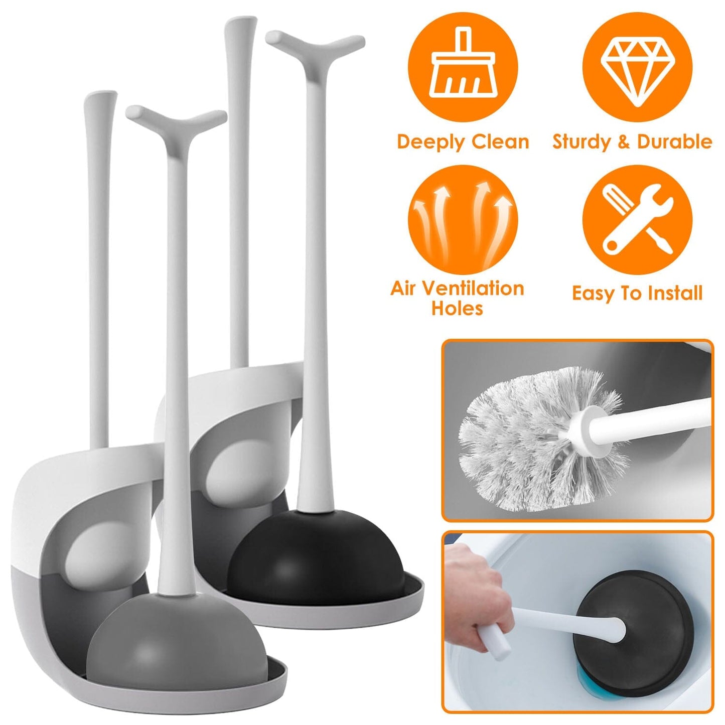 Skorter | 2-in-1 Toilet Brush and Holder Set with Ventilated Holder