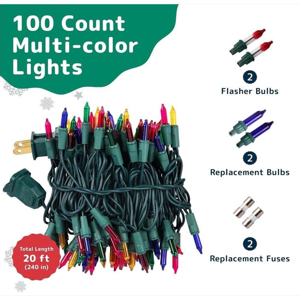 Skorter | 2-Pack: 20FT 100 Count Bulb Waterproof Mini String Lights Plug In