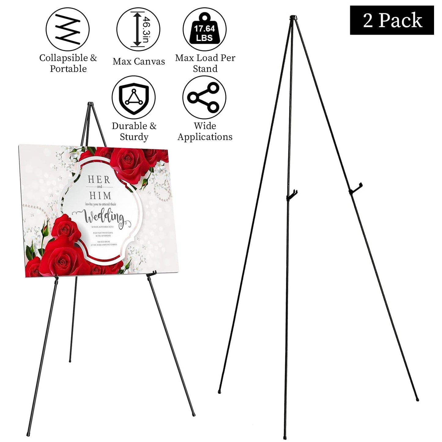 Skorter | 2-Pack: 61" Foldable A-Frame Stand Iron Alloy Drawing Stand