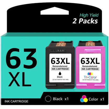Skorter | 2-Pack: 63XL Ink Cartridges Black & Tricolor Replacement for HP 63 Ink