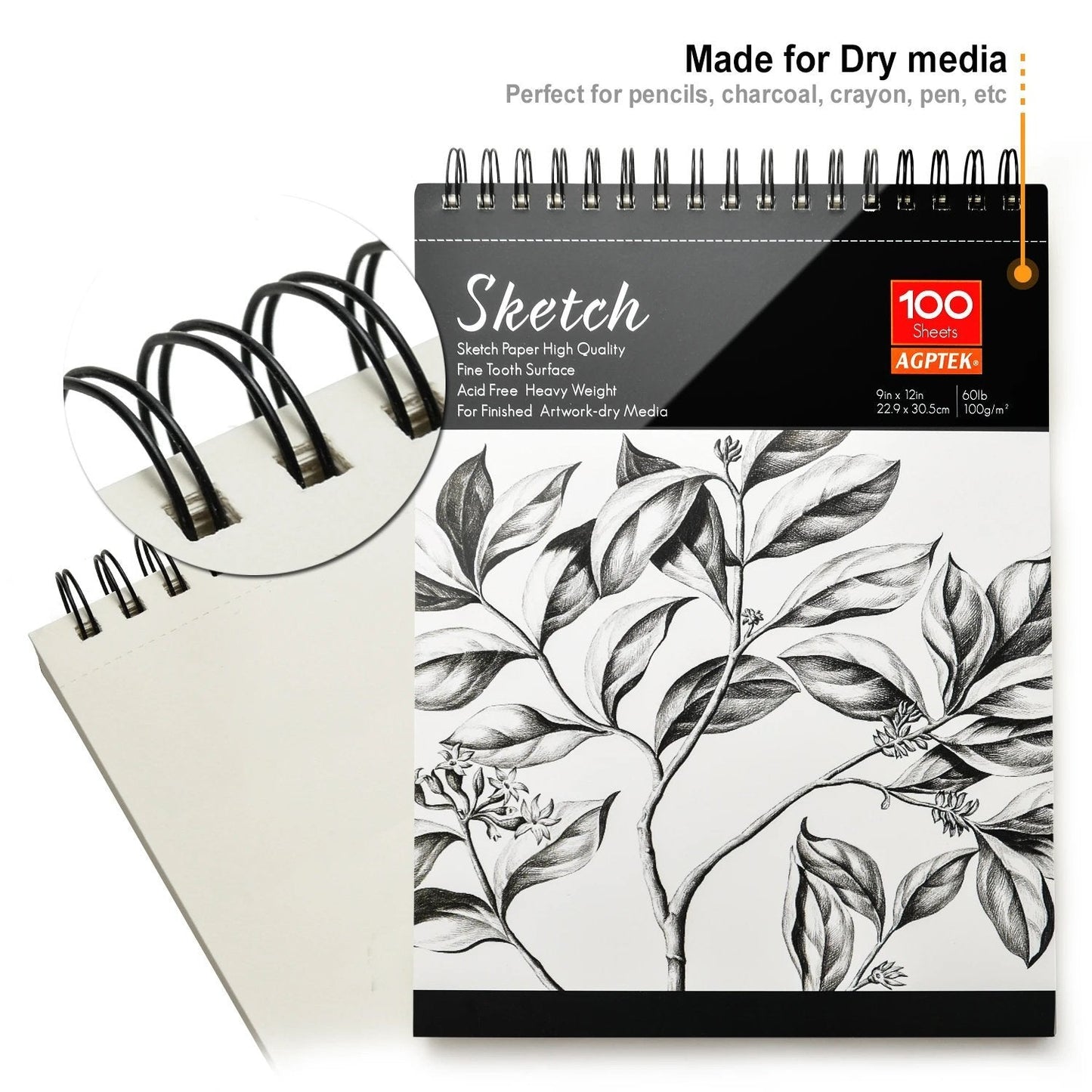 Skorter | 2-Pack: 9X12" 100 Sheets Spiral Sketch Pad