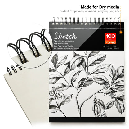 Skorter | 2-Pack: 9X12" 100 Sheets Spiral Sketch Pad