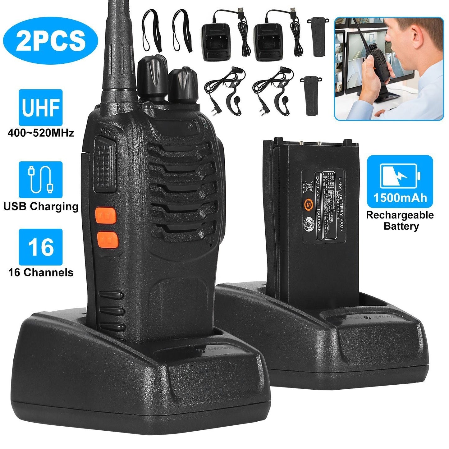 Skorter | 2-Pack: Baofeng BF-888S Walkie Talkies Two Way Radio