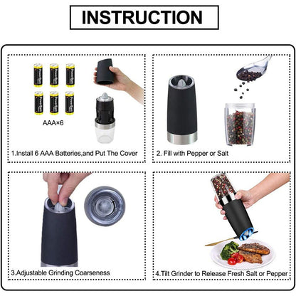 Skorter | 2-Pack: Gravity Electric Salt Pepper Grinder