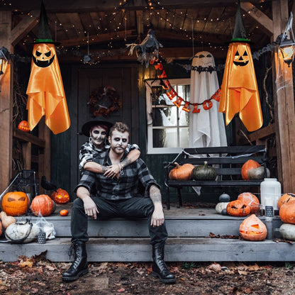 Skorter | 2-Pack: Hanging Ghosts with Wizard Hat Creepy Face