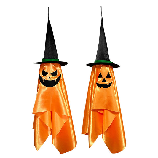 Skorter | 2-Pack: Hanging Ghosts with Wizard Hat Creepy Face