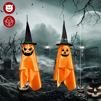 Skorter | 2-Pack: Hanging Ghosts with Wizard Hat Creepy Face