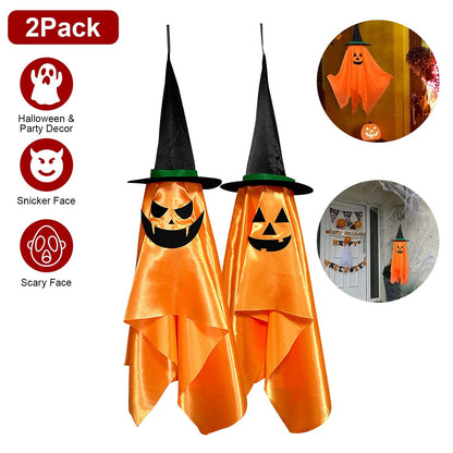 Skorter | 2-Pack: Hanging Ghosts with Wizard Hat Creepy Face