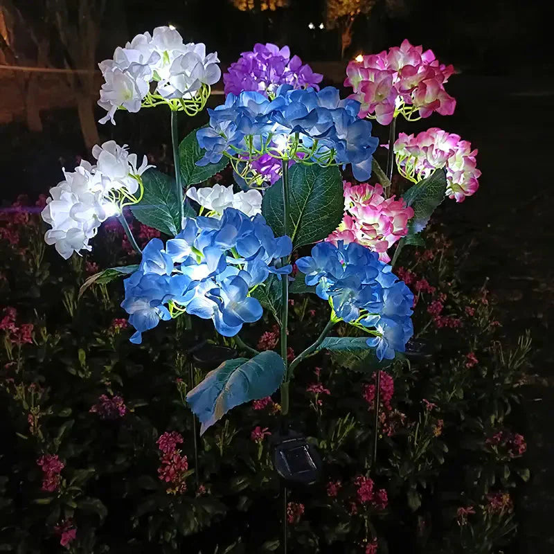 Skorter | 2-Pack: Hydrangea Solar LED Flower Lights with 3 Heads Outdoor Waterproof Garden Lights