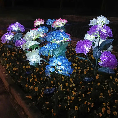 Skorter | 2-Pack: Hydrangea Solar LED Flower Lights with 3 Heads Outdoor Waterproof Garden Lights