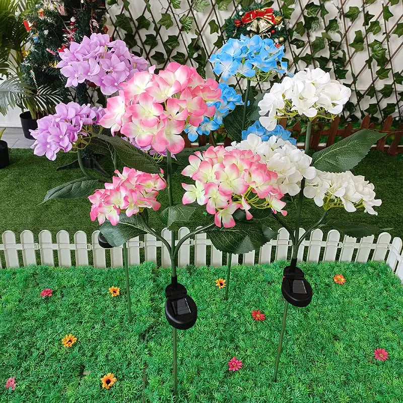 Skorter | 2-Pack: Hydrangea Solar LED Flower Lights with 3 Heads Outdoor Waterproof Garden Lights