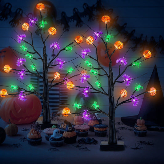 Skorter | 2-Pack: Illuminated Halloween Trees with Timer and Adjustable Branches