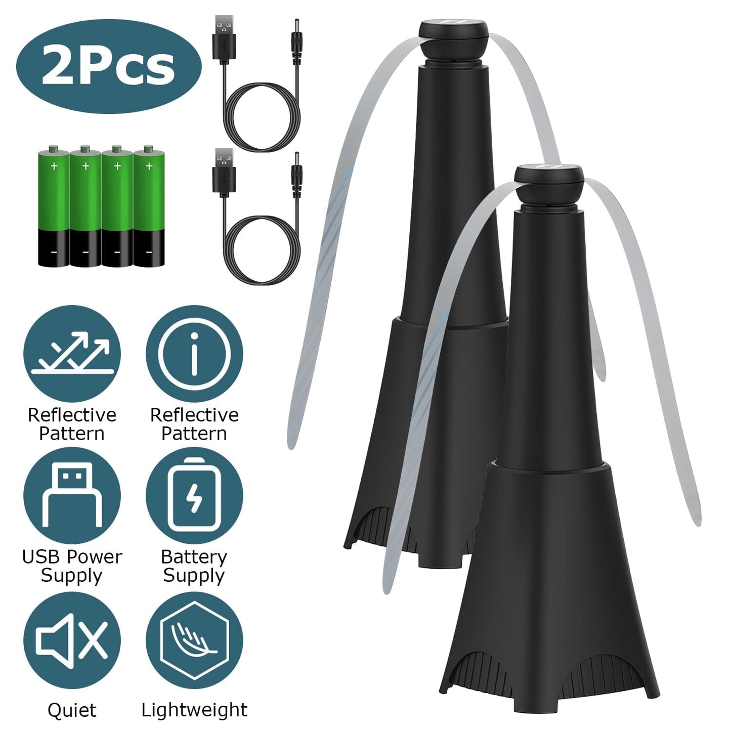 Skorter | 2-pack: Carrying fan with reflective fly repellent, rechargeable battery operated