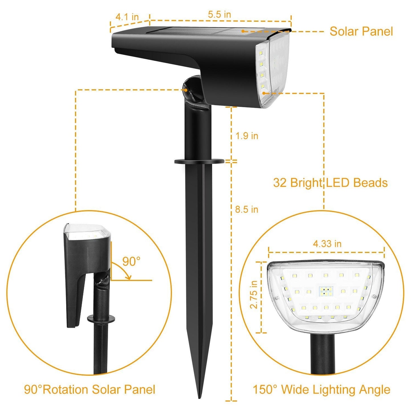 Skorter | 2-Pack: Solarek 32 LED solar landscape spotlights