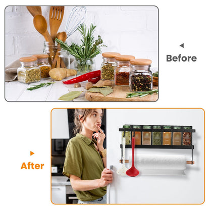 Skorter | 2-piece: Magnetic spice racks for refrigerator with paper towel holder