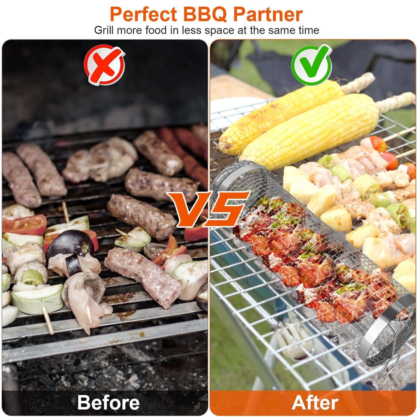 Skorter | 2-piece: Portable BBQ Rolling Cart Round Stainless Steel Grill