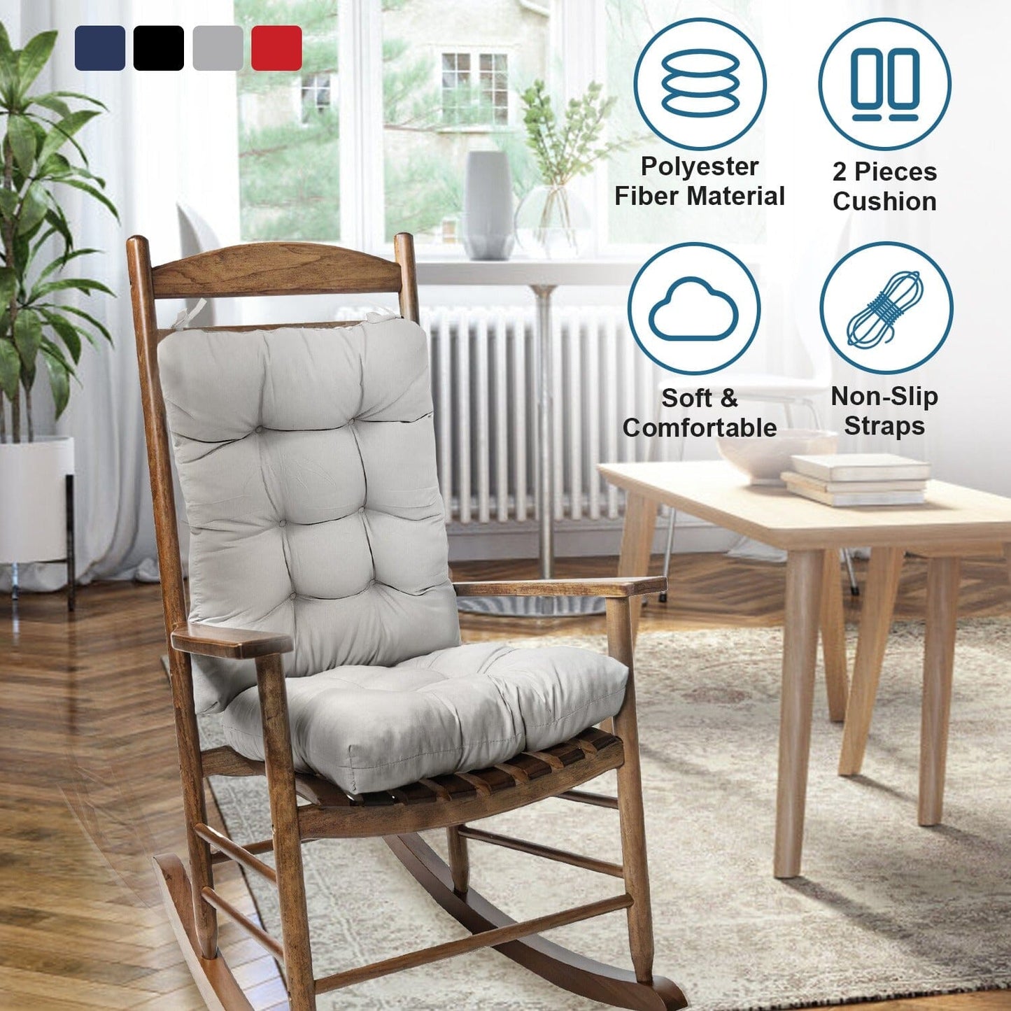 Skorter | 2-piece set: Rocking chair cushion with smoke-free straps Polyester fiber filling