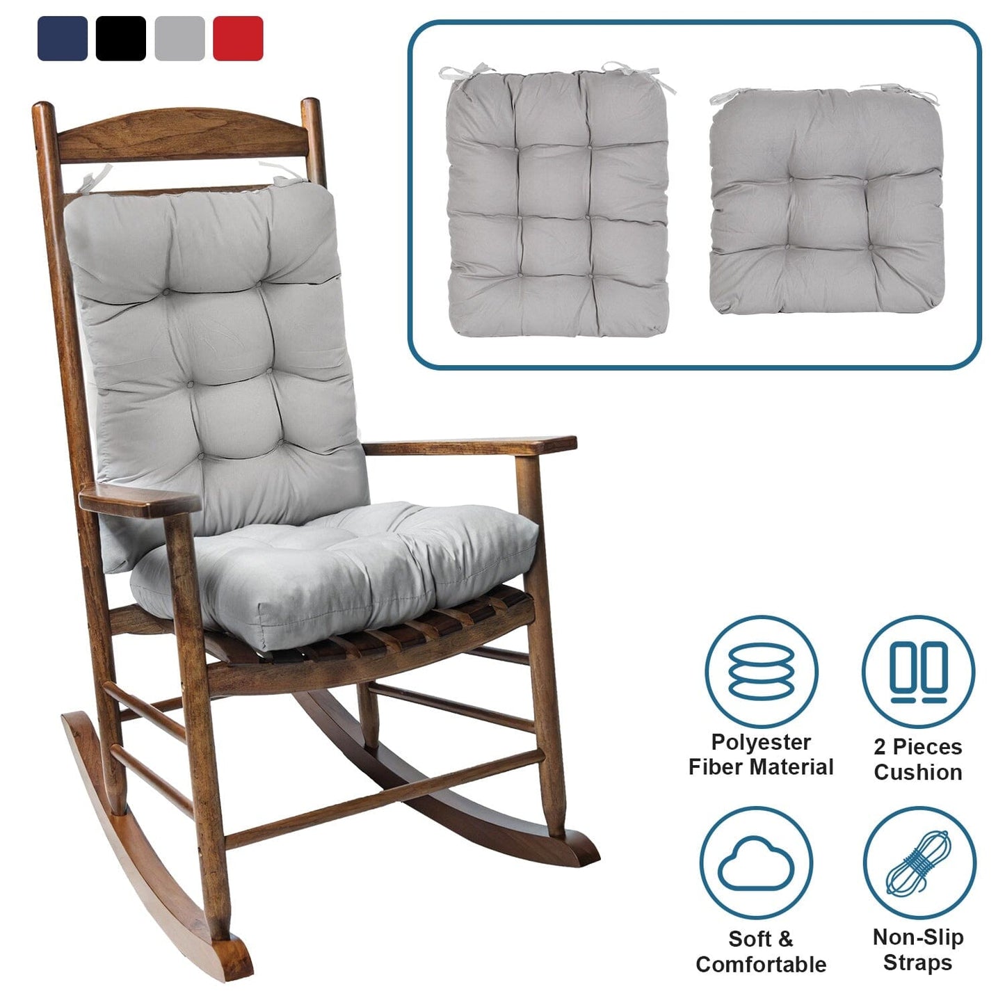 Skorter | 2-piece set: Rocking chair cushion with smoke-free straps Polyester fiber filling