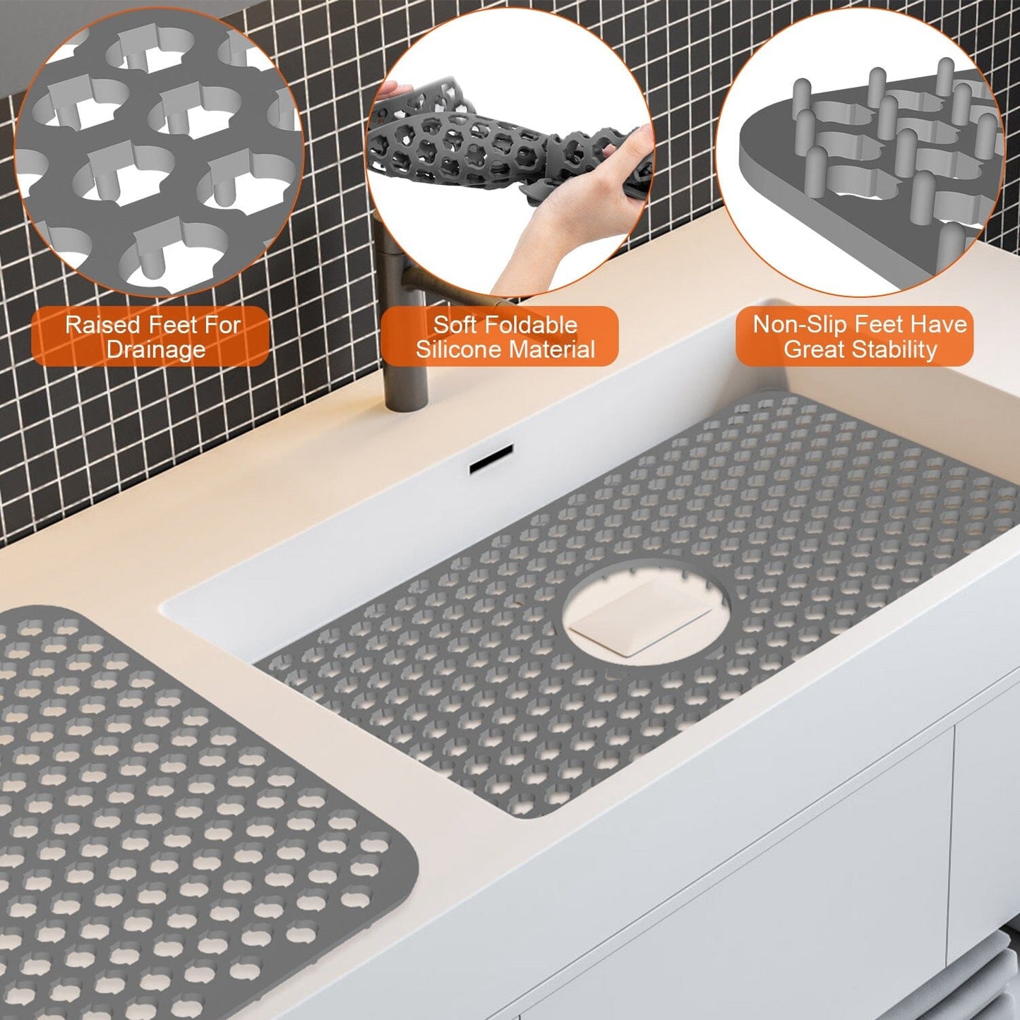 Skorter | 2 Piece: Silicone Drain Cleaning Mat with Central Drain Hole