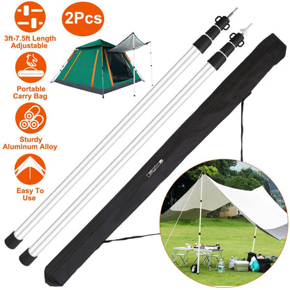 Skorter | 2-Piece: Telescoping Tarpaulin Poles Portable Aluminum Awning Poles