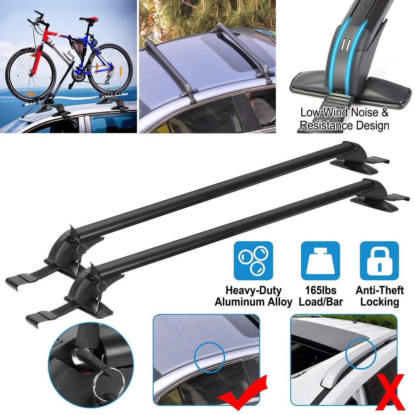 Skorter | 2-Piece: Universal 110CM/43-Inch Car Roof Rack Cross Bar