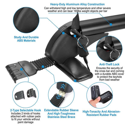 Skorter | 2-Piece: Universal 110CM/43-Inch Car Roof Rack Cross Bar