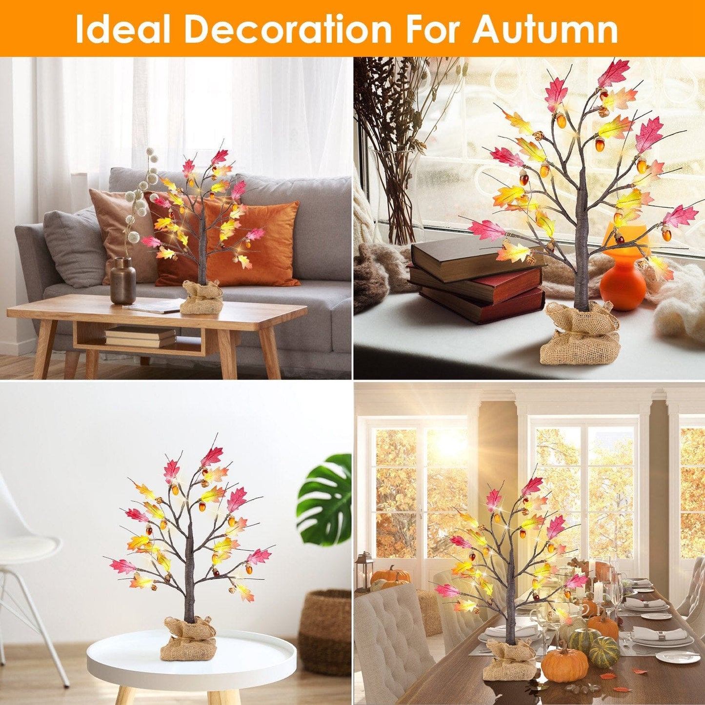 Skorter | 2-Pieces: 2FT Artificially Lit Maple Wood with 24-Piece Warm White LED Beads